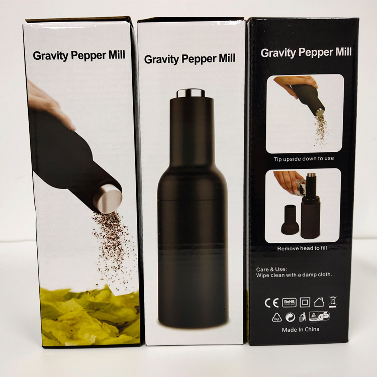 Wholesale Soft Feel Automatic Gravity Salt and Pepper Bottle Grinder Electric Ceramic Core Mill Shaker with Steel Lid