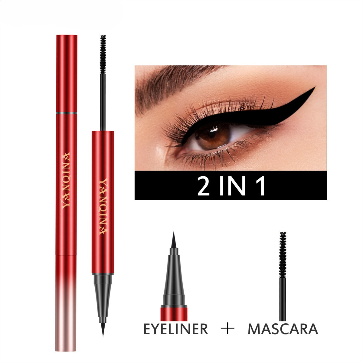 2 In 1 Waterproof Eyeliner 2024 Mascara Pen Double Ended 4D Fiber Curling Mascara Smooth Fast Drying Liquid Eye Liner Eye Makeup