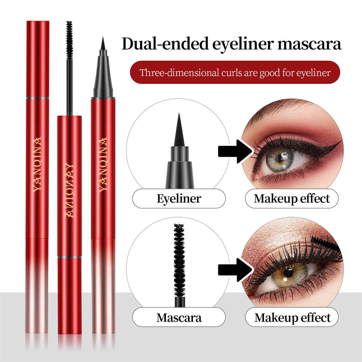 2 In 1 Waterproof Eyeliner 2024 Mascara Pen Double Ended 4D Fiber Curling Mascara Smooth Fast Drying Liquid Eye Liner Eye Makeup