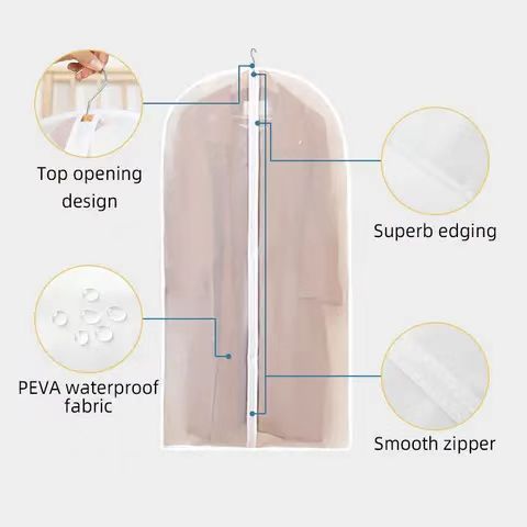 Custom Logo Dust Cover Peva Clothes Packaging Dress Organizer Hanging Closet Storage Clear Suit Garment Bag