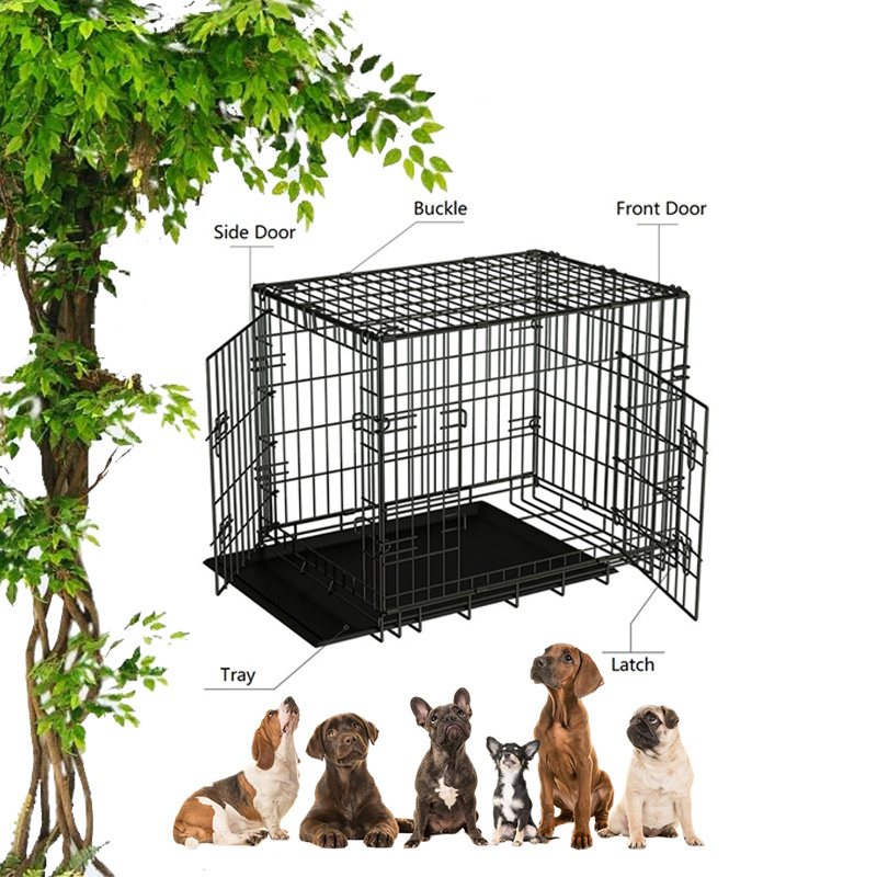 Wholesale Small MOQ sturdy indoor outdoor black metal house kennels crate pet 18/24/30/36/42/48 inches dog cage for sale