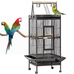 YOELLEN wholesale low price luxury big space black stainless steel metal iron parrot canary budgie pet bird cage with wheels