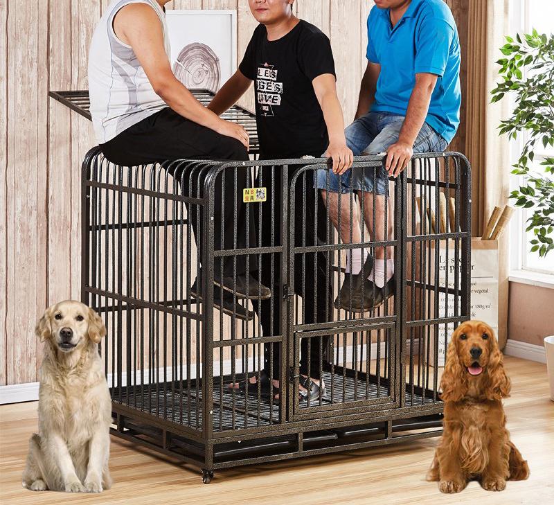 YOELLEN wholesale large heavy duty pet kennel strong stainless steel black indoor house dog crate pet cages with wheels