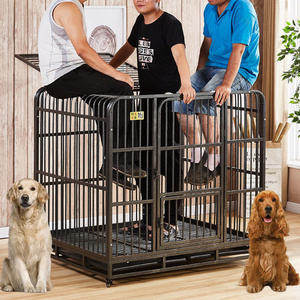 YOELLEN wholesale large heavy duty pet kennel strong stainless steel black indoor house dog crate pet cages with wheels