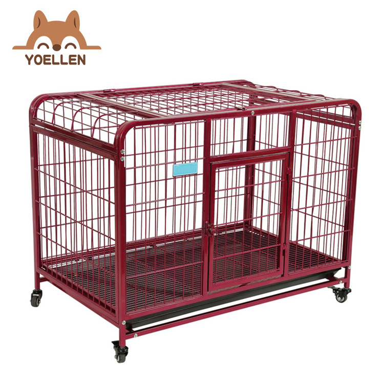 YOELLEN wholesale  Heavy Duty Folding Design Dog Cage Galvanized Metal Dog Crate & Kennel with Removable Tray & 2 Locking wheels