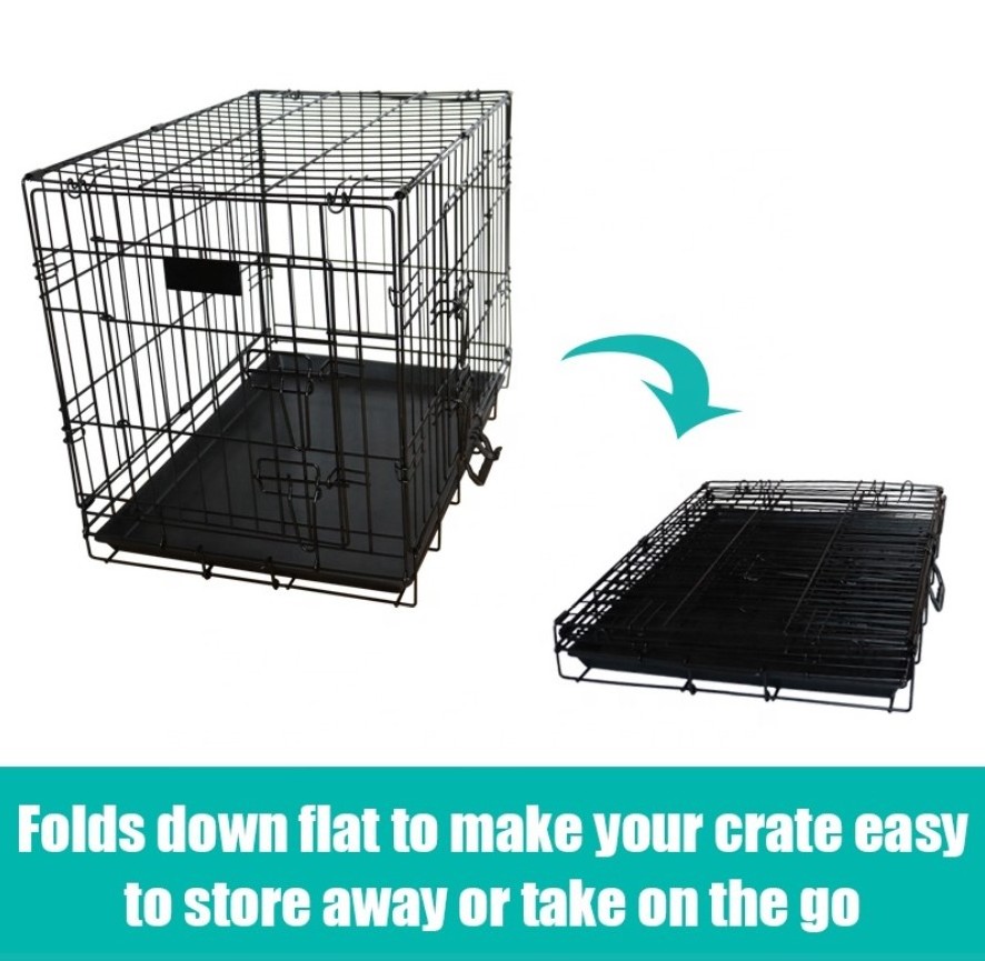 2022 NEW Double Door Metal Collapsible Dog Crate Indoor Portable Dog Kennel Large Black Easy Assemble Dog Living Cage