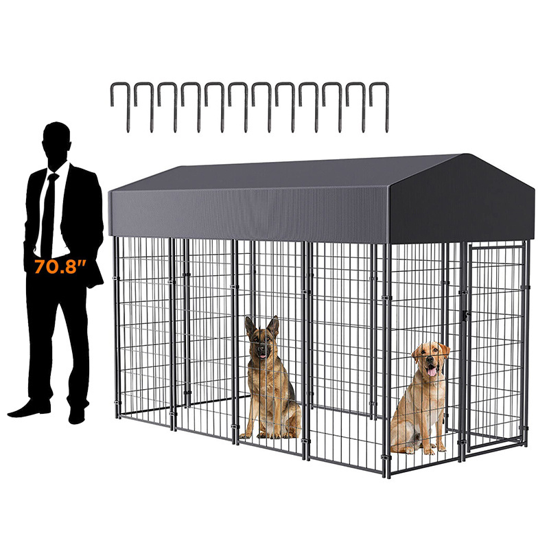 Outdoor Puppy Inside Play Pen Panels Stakes Waterproof UV Protection Roof Pet Black High Metal Large Heavy Duty Dog Kennel Cage