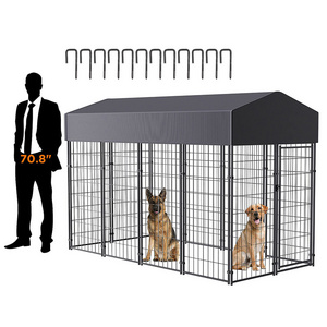 Outdoor Puppy Inside Play Pen Panels Stakes Waterproof UV Protection Roof Pet Black High Metal Large Heavy Duty Dog Kennel Cage