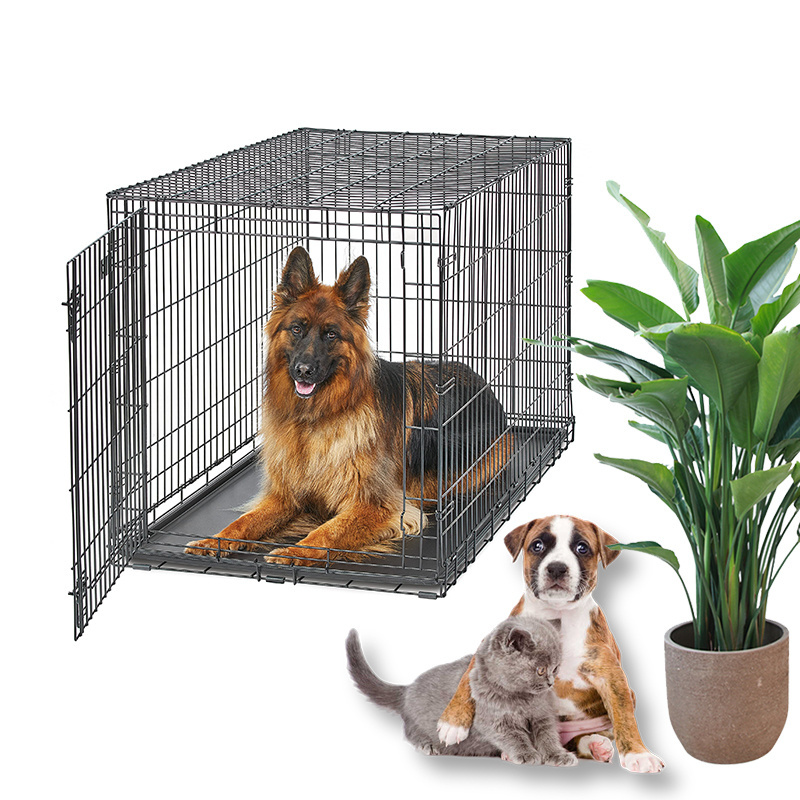 Wholesale Small MOQ sturdy indoor outdoor black metal house kennels crate pet 18/24/30/36/42/48 inches dog cage for sale