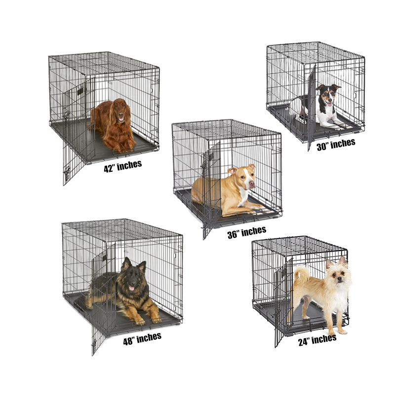 BIG STOCK Single door sturdy foldable black metal house kennels crate 18/24/30/36/42/48 inch pet dog cage for sale