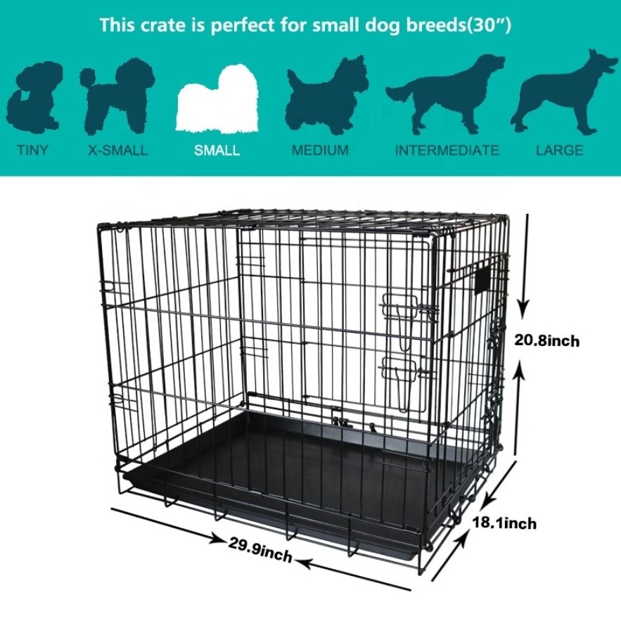 2022 NEW Double Door Metal Collapsible Dog Crate Indoor Portable Dog Kennel Large Black Easy Assemble Dog Living Cage