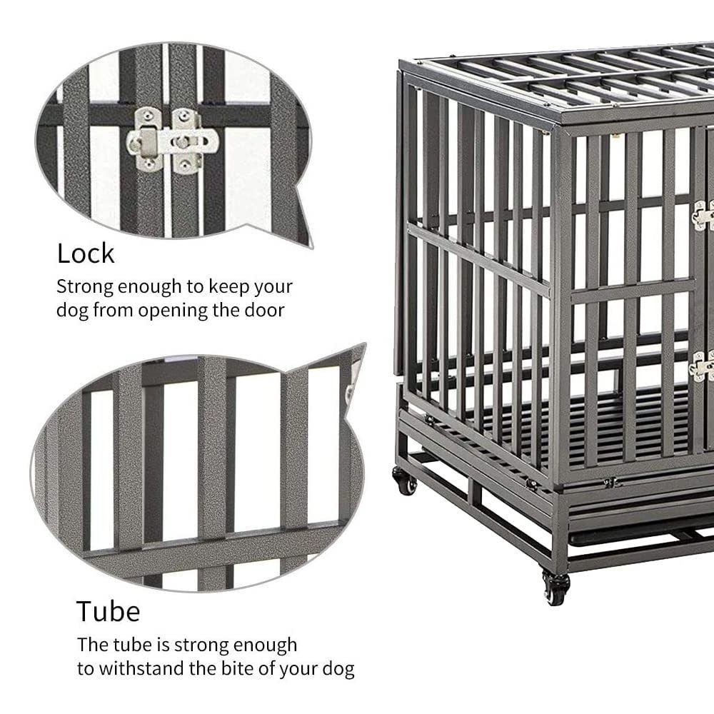 Wholesale 46 inches easy install sturdy indoor outdoor black metal heavy duty house dog kennels crate pet cage for large dog