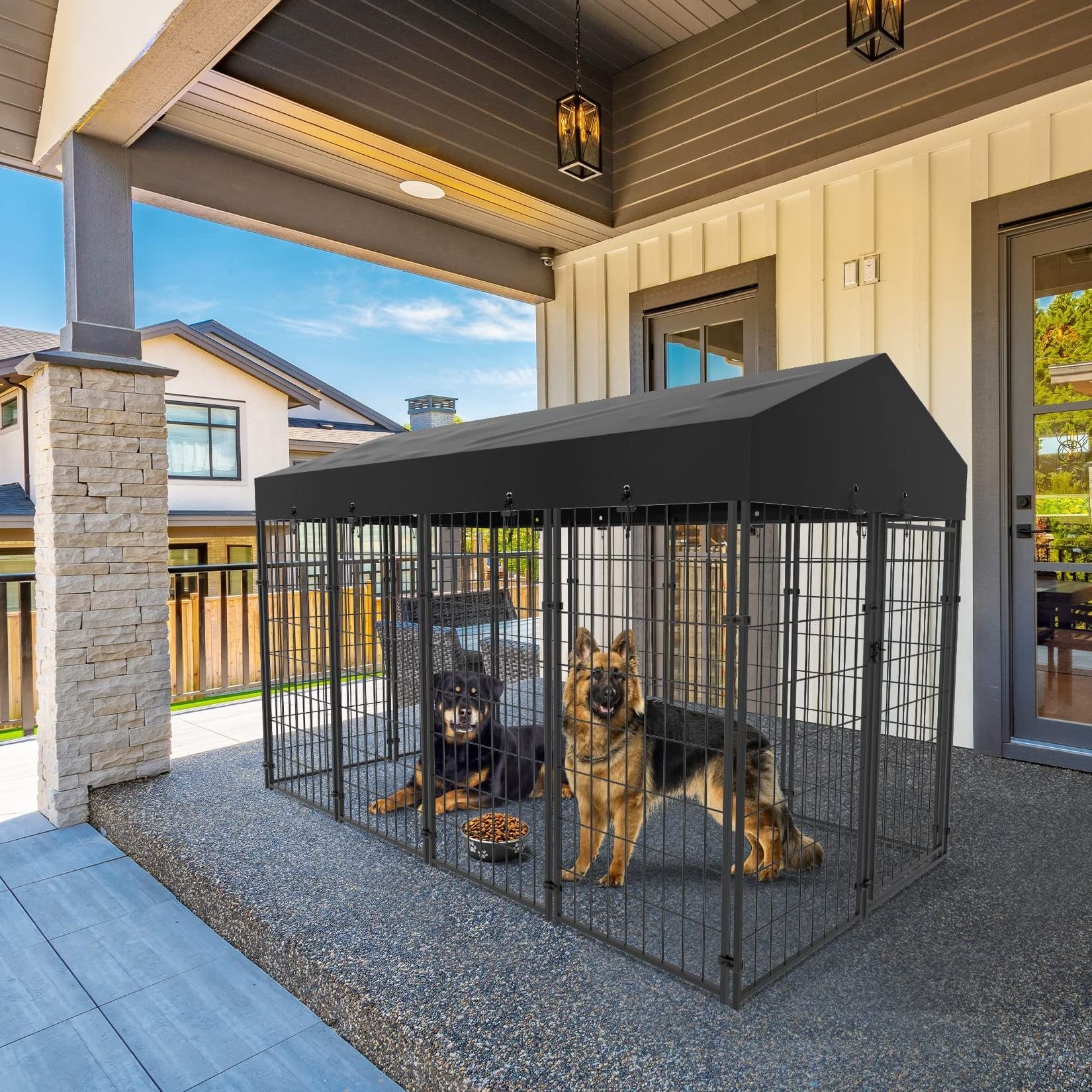 Outdoor Puppy Inside Play Pen Panels Stakes Waterproof UV Protection Roof Pet Black High Metal Large Heavy Duty Dog Kennel Cage