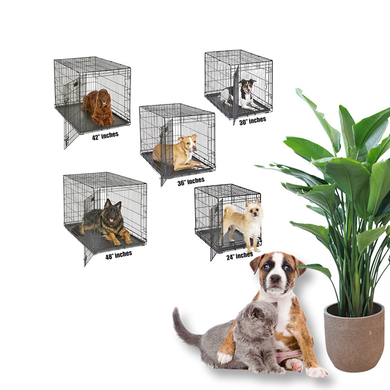 Wholesale Small MOQ sturdy indoor outdoor black metal house kennels crate pet 18/24/30/36/42/48 inches dog cage for sale