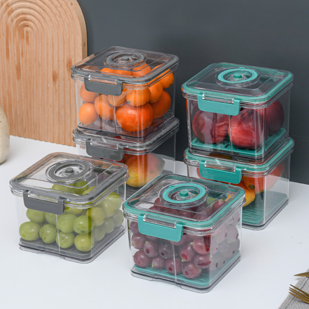 Kitchen Refrigerator Storage Box Airtight Plastic Vacuum Food Storage Container With Airtight Lock Lids