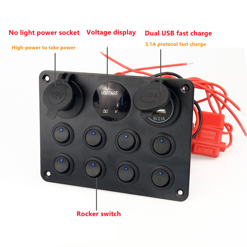 Voltage Display  3.1A Double USB Power 8 Gang Waterproof ON-Off  Multi-Functions Toggle Switch Panel  for Car Boat