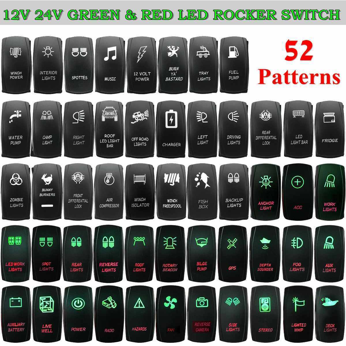 12V 24V Car Boat Rocker Switch 5 Pins Green Red Dual LED Lights Rocker Switch Button For Marine Caravan 4x4 RV Motorhome