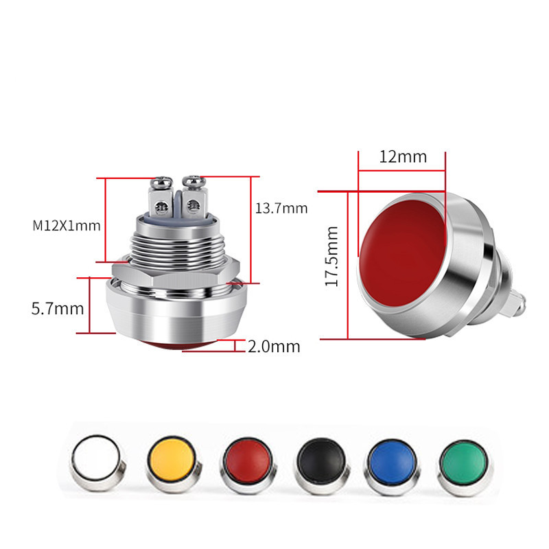 12mm Ball Round Head Reset Screw Feet Waterproof Metal Push Button Switch 3A 220V Car Auto Horn Door Bell Swtichs