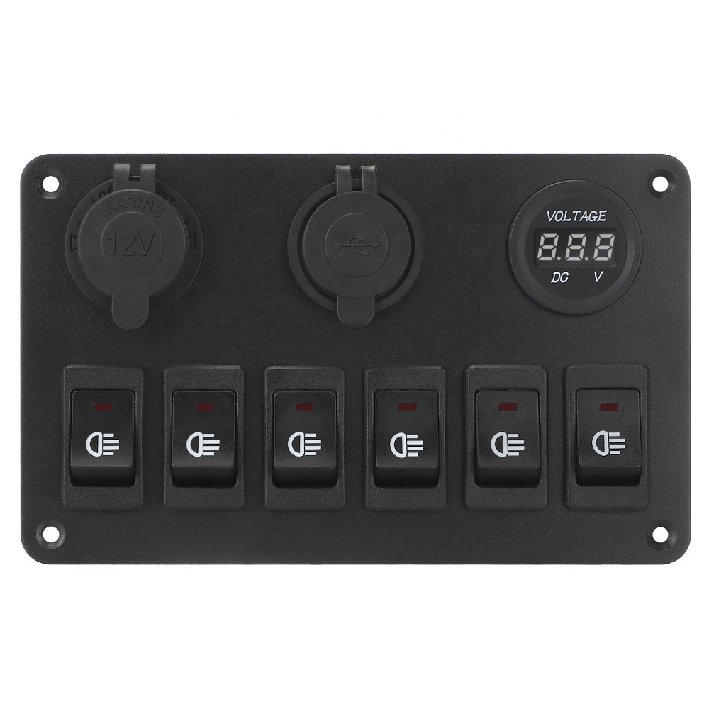 12V/24V Switch Panel For Car Marine RV Trucks ATV UTV Yacht 6 Gang Rocker ON/OFF USB Port LED Digital Voltmeter Circuit Breaker