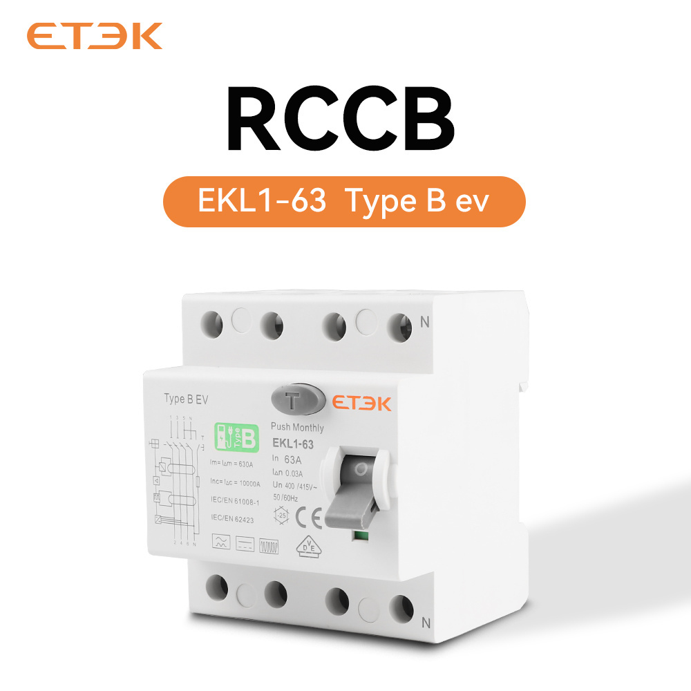 ETEK EKL1-63B  rccb 63A 30mA 10KA  4P Type B RCCB ELCB RCD circuit breaker in stock