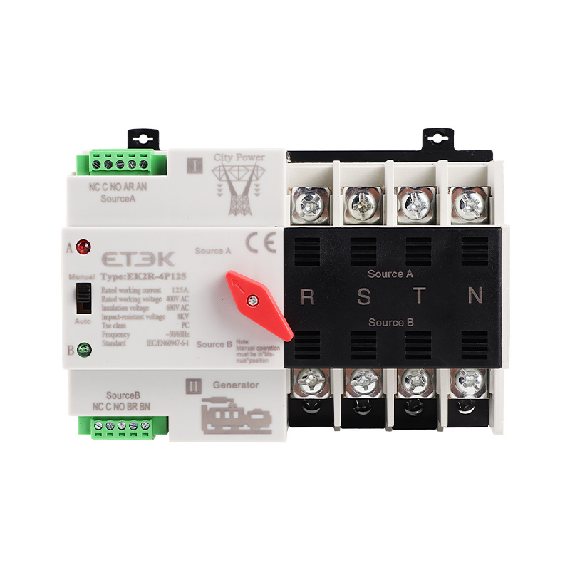 ATS ETEK EK2R 4P  Din Rail Single Phase 63A/100A/125A  220VA C PC class Automatic Transfer Switch