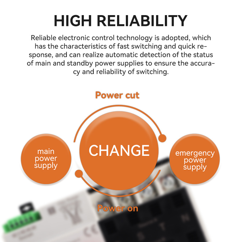 ATS ETEK EK2R 4P  Din Rail Single Phase 63A/100A/125A  220VA C PC class Automatic Transfer Switch