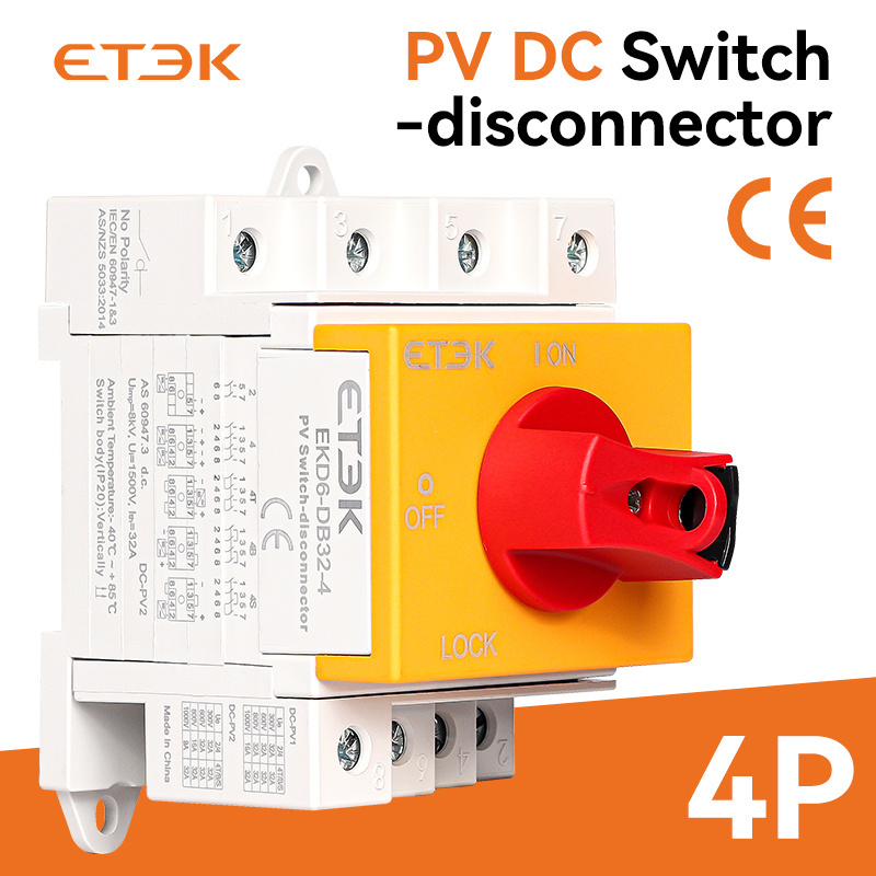 ETEK EKD6-DB32-4 4P PV DC Isolator Switch 1000V 32A Din Rail Solar Rotating Handle Rotary Disconnector