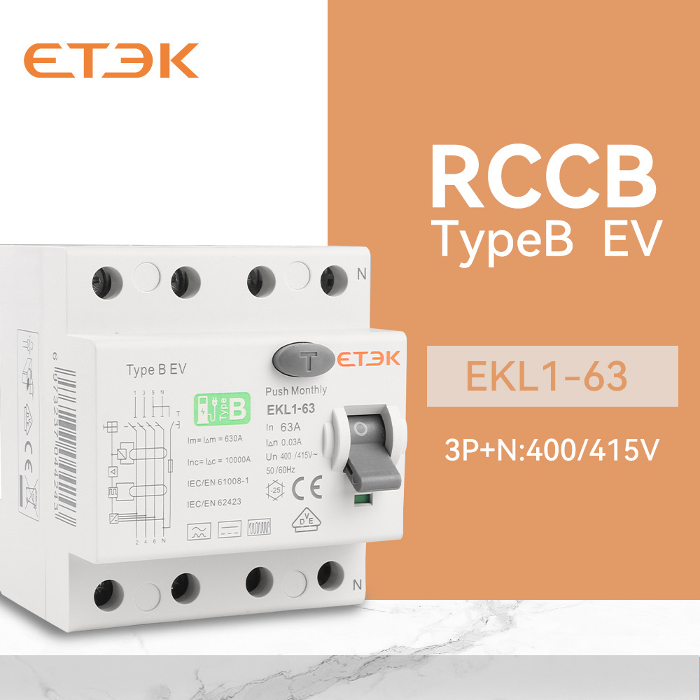 ETEK EKL1-63B  rccb 63A 30mA 10KA  4P Type B RCCB ELCB RCD circuit breaker in stock