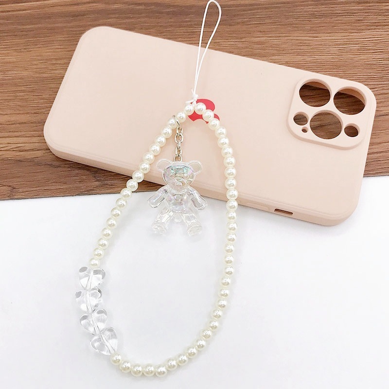 2024 Fashion Pearl Bow Tie Beaded Phone Charm For Women Cellphone Strap Beaded Diy Acrylic Phone Chain Butterfly Pearl Keychain