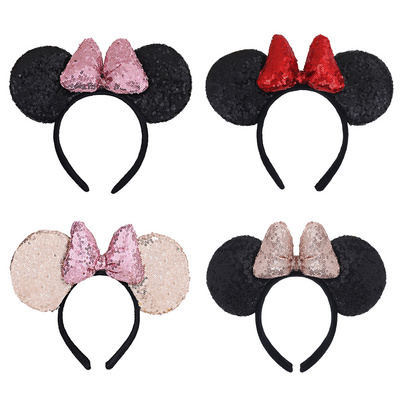 Factory Directly Full Sequins Cute Mouse Headband Sequined Bow Hair Accessories Children Mickey Ears Hairpin For Women Girls