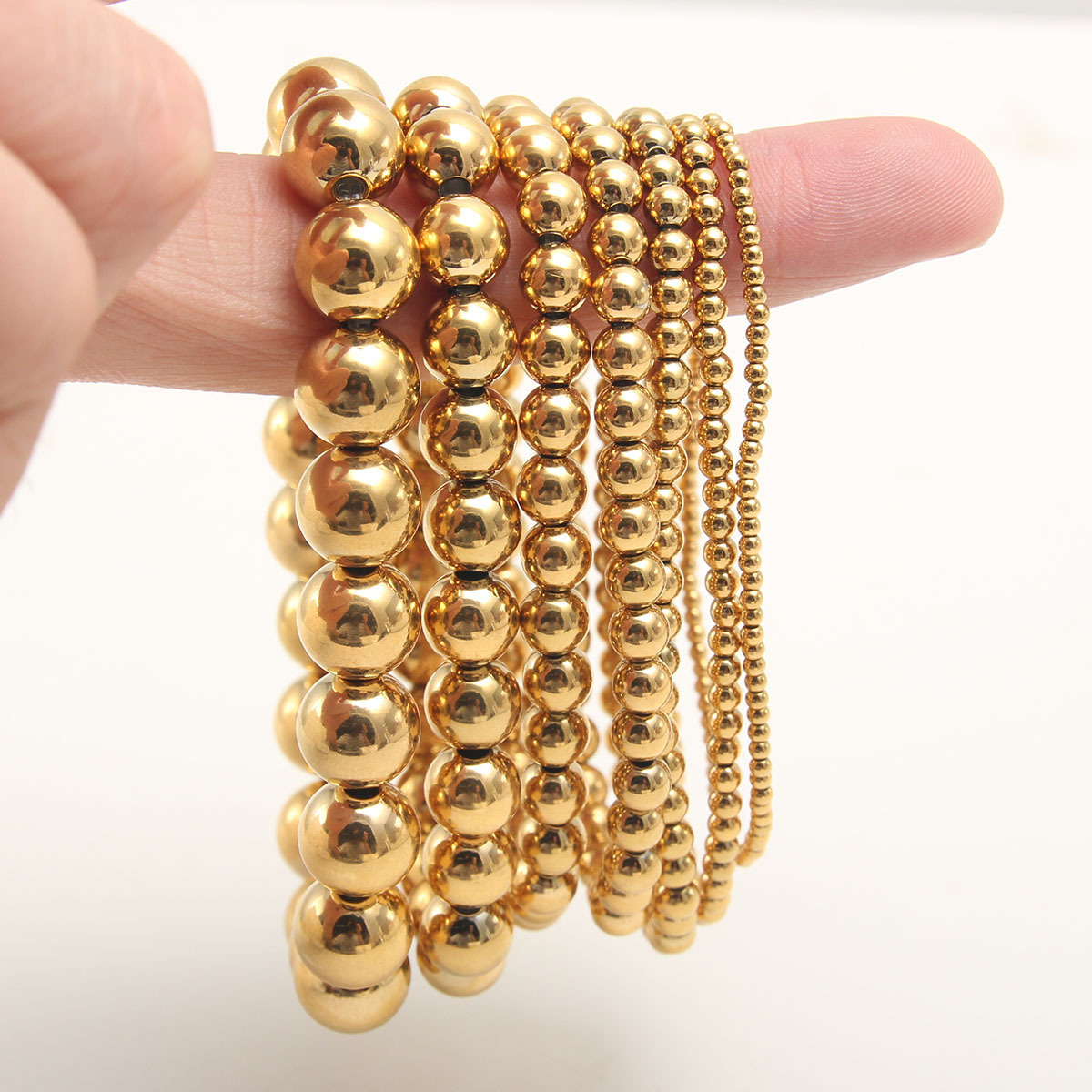 Wholesale Custom New Models Stretchy 18K Gold Plated Elastic Stainless Steel Bead Bracelets Gold Ball Beaded Bracelets For Women