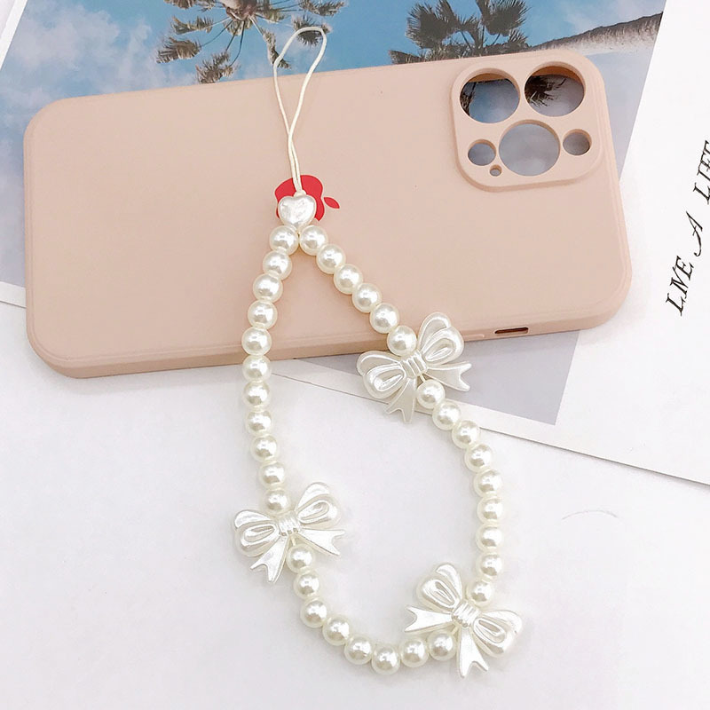 2024 Fashion Pearl Bow Tie Beaded Phone Charm For Women Cellphone Strap Beaded Diy Acrylic Phone Chain Butterfly Pearl Keychain