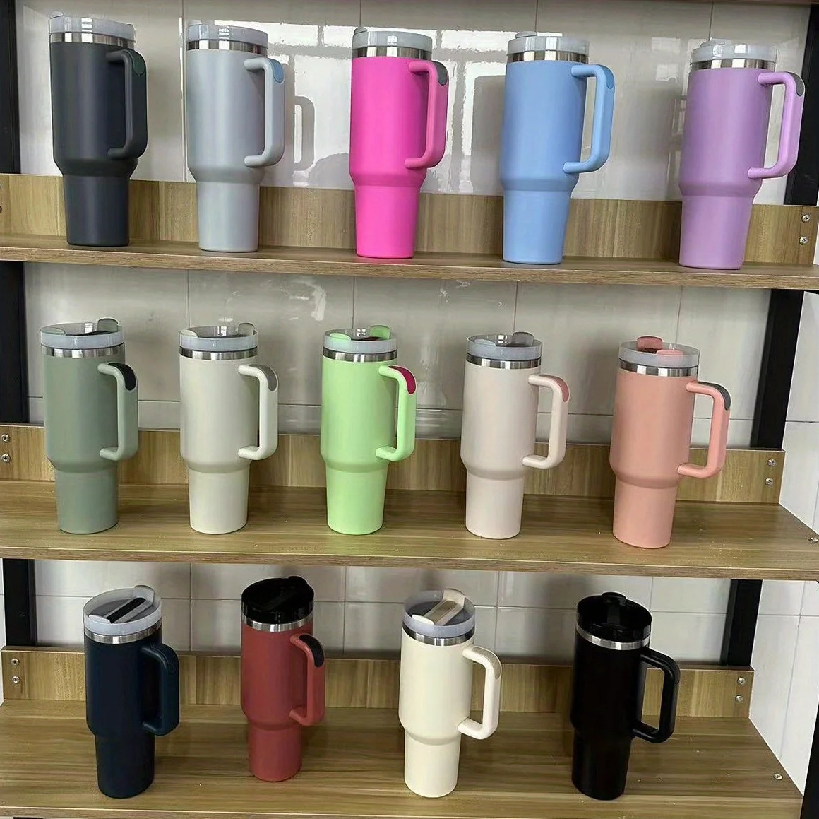 Lead Free Solar 40 oz travel coffee double wall vacuum Custom logo stainless steel  40oz mug tumbler with handle and straw