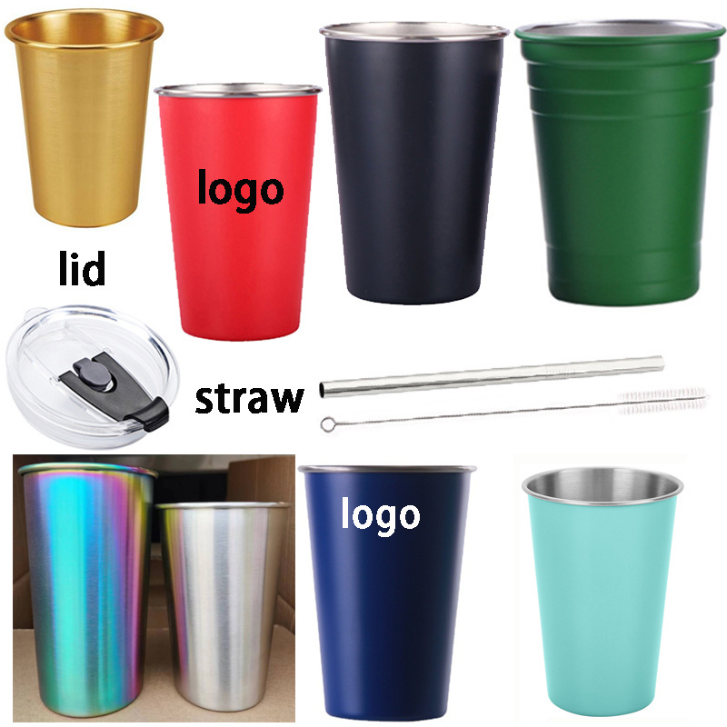 Collapsible Stainless Steel Metal Color Pint Cup For Drink Beer Cola Cups Custom Logo Pong 350ml 400ml 500ml 600ml Aluminium red