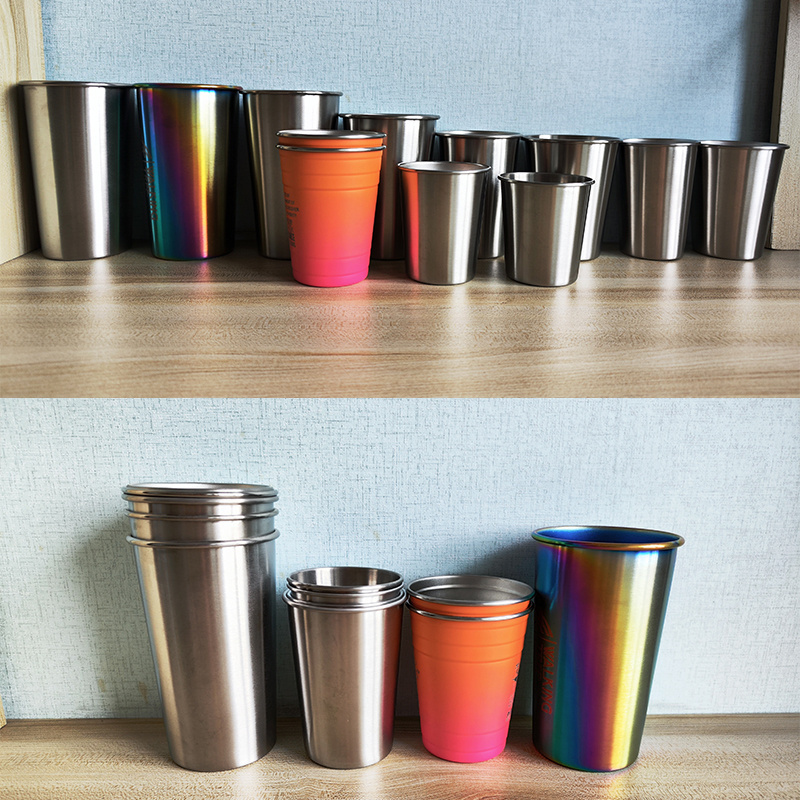 Collapsible Stainless Steel Metal Color Pint Cup For Drink Beer Cola Cups Custom Logo Pong 350ml 400ml 500ml 600ml Aluminium red