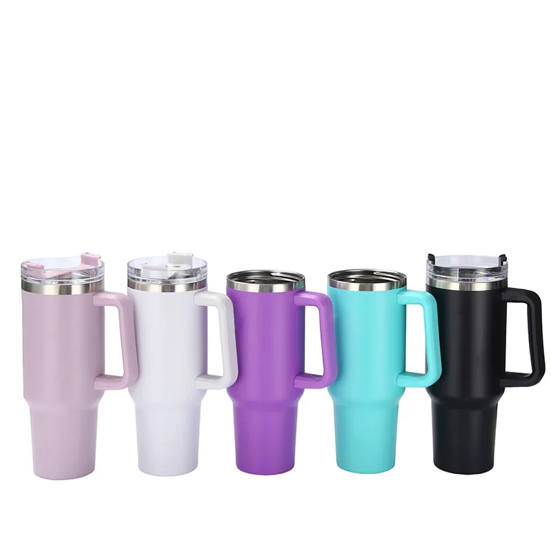 Wholesale 40 oz travel mug water bottle with straw and handle 40oz stainless steel Tumbler