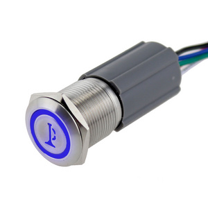 19mm waterproof stainless steel Momentary 12v blue Led marine horn push button switch