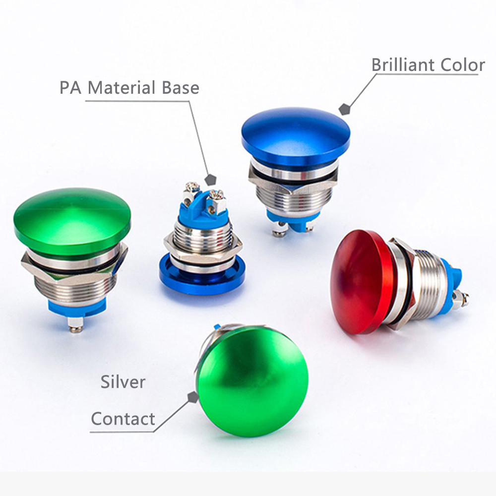 16mm 19mm 22mm Silver Contact Screw foot Momentary Stainless Steel Mushroom Push Button Switch