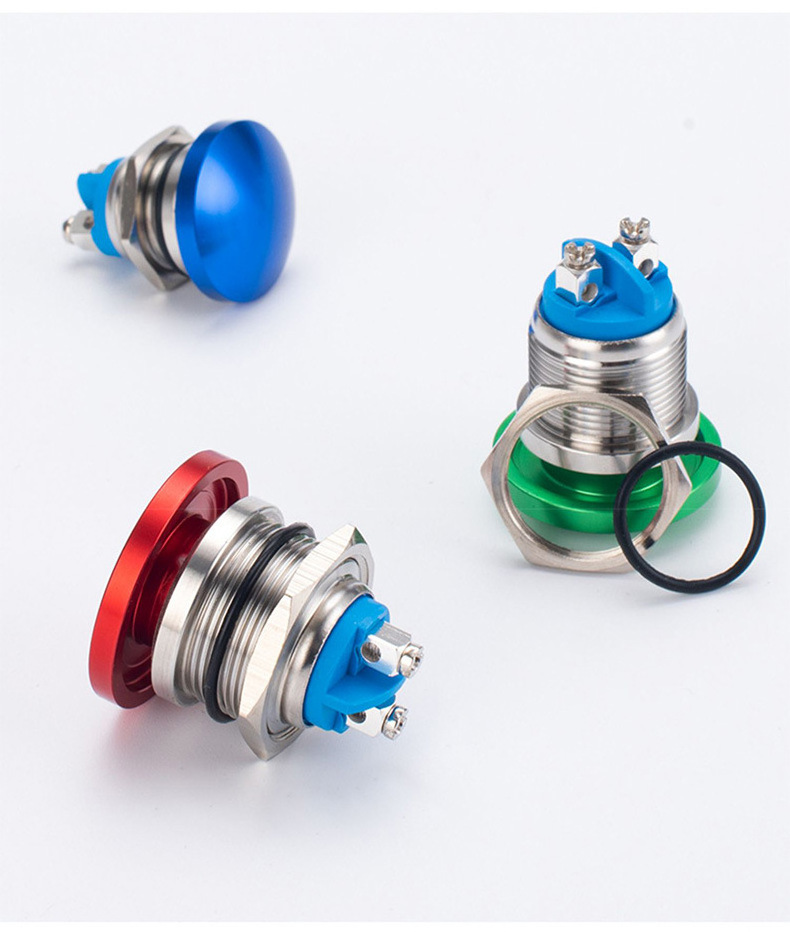 16mm 19mm 22mm Silver Contact Screw foot Momentary Stainless Steel Mushroom Push Button Switch