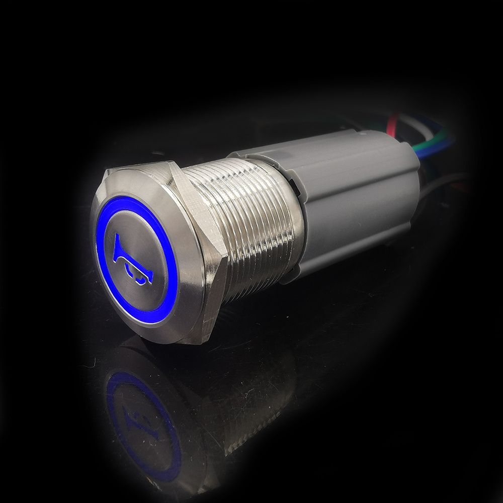 19mm waterproof stainless steel Momentary 12v blue Led marine horn push button switch