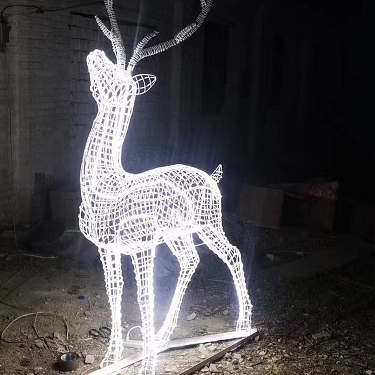 Outdoor Large Christmas Motif Decor Led 3d Deer Lighted Animal Decoration Reindeer Sleigh Light