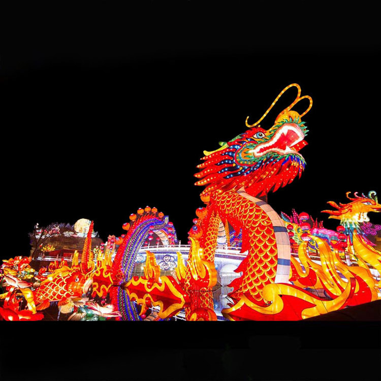 red traditional chinese silk dragon lantern show colorful lantern for spring festival