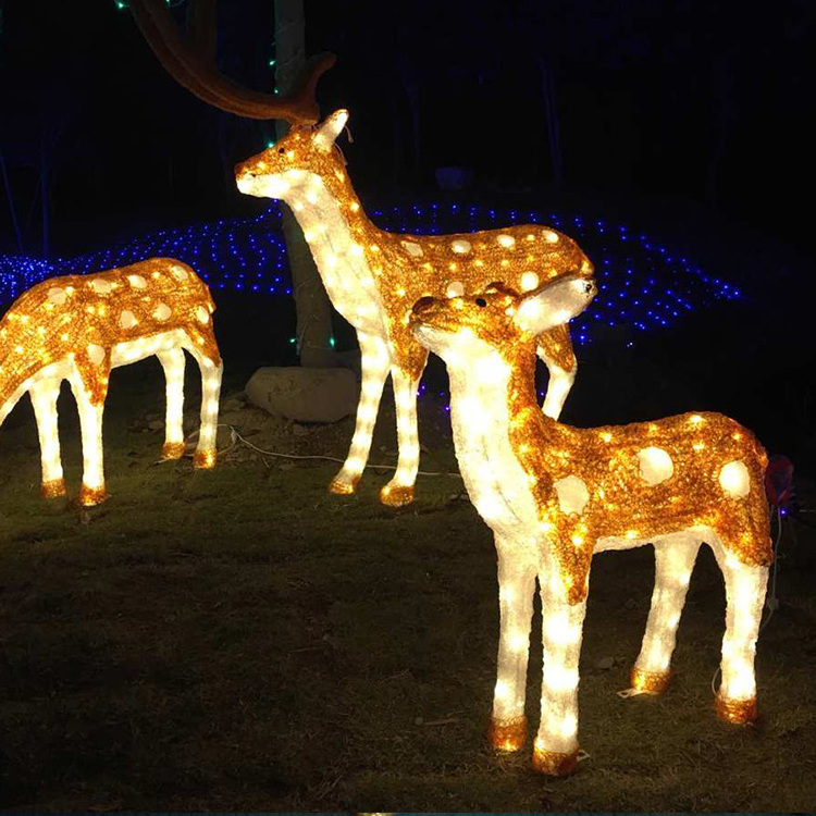 Outdoor Large Christmas Motif Decor Led 3d Deer Lighted Animal Decoration Reindeer Sleigh Light