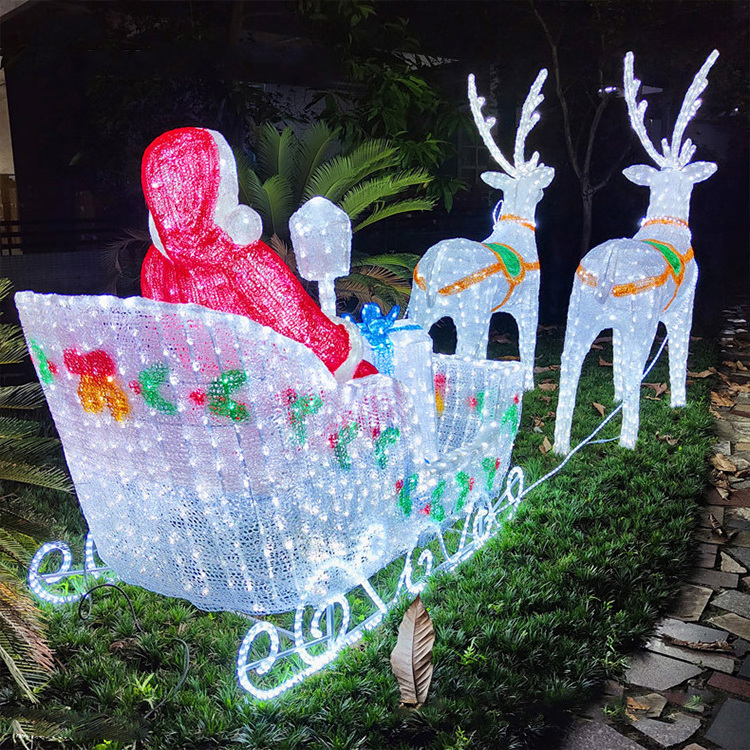 Outdoor customized iron frame 3D LED motif light animal reindeer with sled Christmas motif lights for Christmas decorations