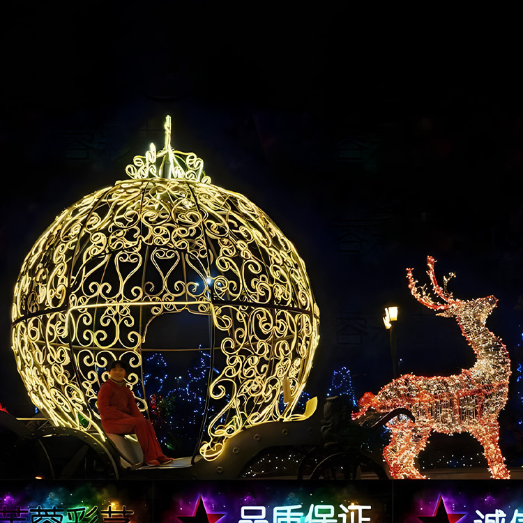 2024 16ft led giant christmas sleigh reindeer motif santa claus carriage light street display