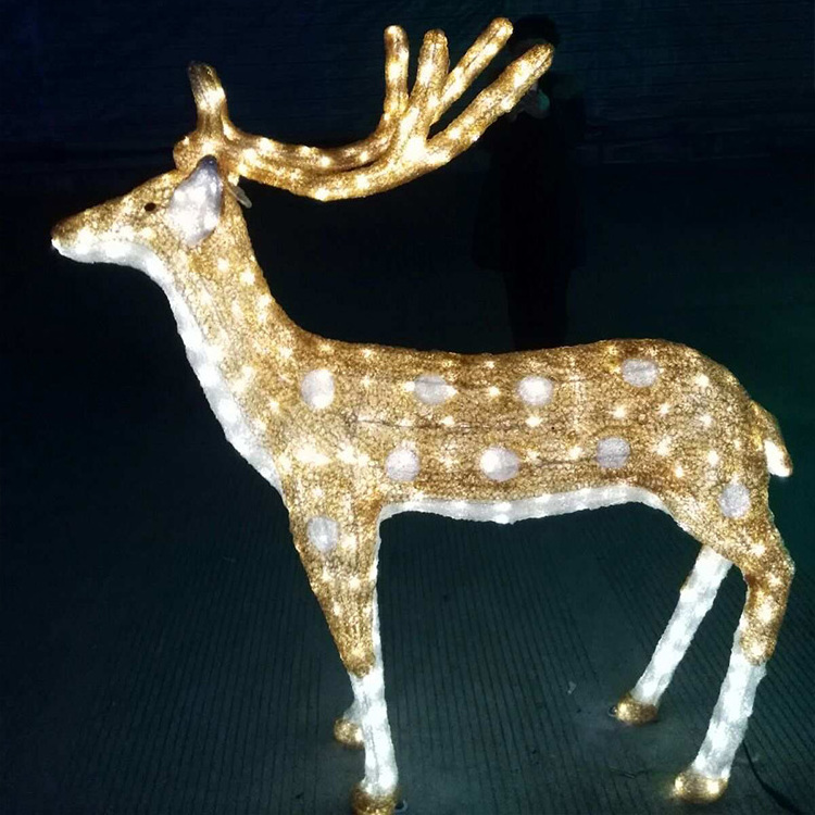 Outdoor Large Christmas Motif Decor Led 3d Deer Lighted Animal Decoration Reindeer Sleigh Light