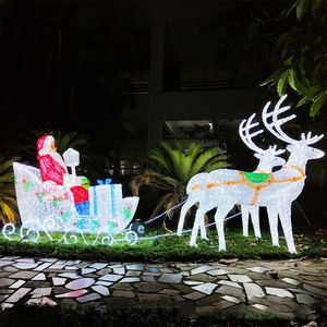 Outdoor customized iron frame 3D LED motif light animal reindeer with sled Christmas motif lights for Christmas decorations