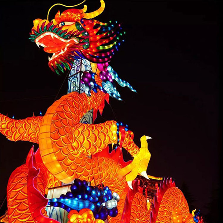 red traditional chinese silk dragon lantern show colorful lantern for spring festival