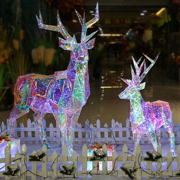 Outdoor Large Christmas Motif Decor Led 3d Deer Lighted Animal Decoration Reindeer Sleigh Light