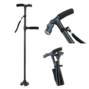 2023 New Design Folding walking sticks with LED light 4-legs aluminum alloy crutch for elder